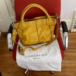 Liebeskind saffron yellow relaxed and roomy leather shoulder bag.